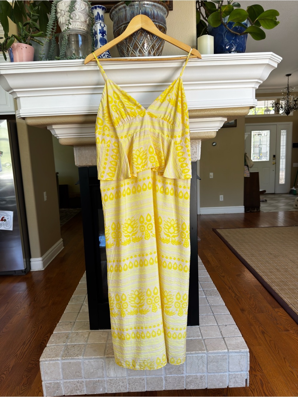Future Collective Yellow Watercolor Maxi Dress Ruffle Bust Resort Wear size 16